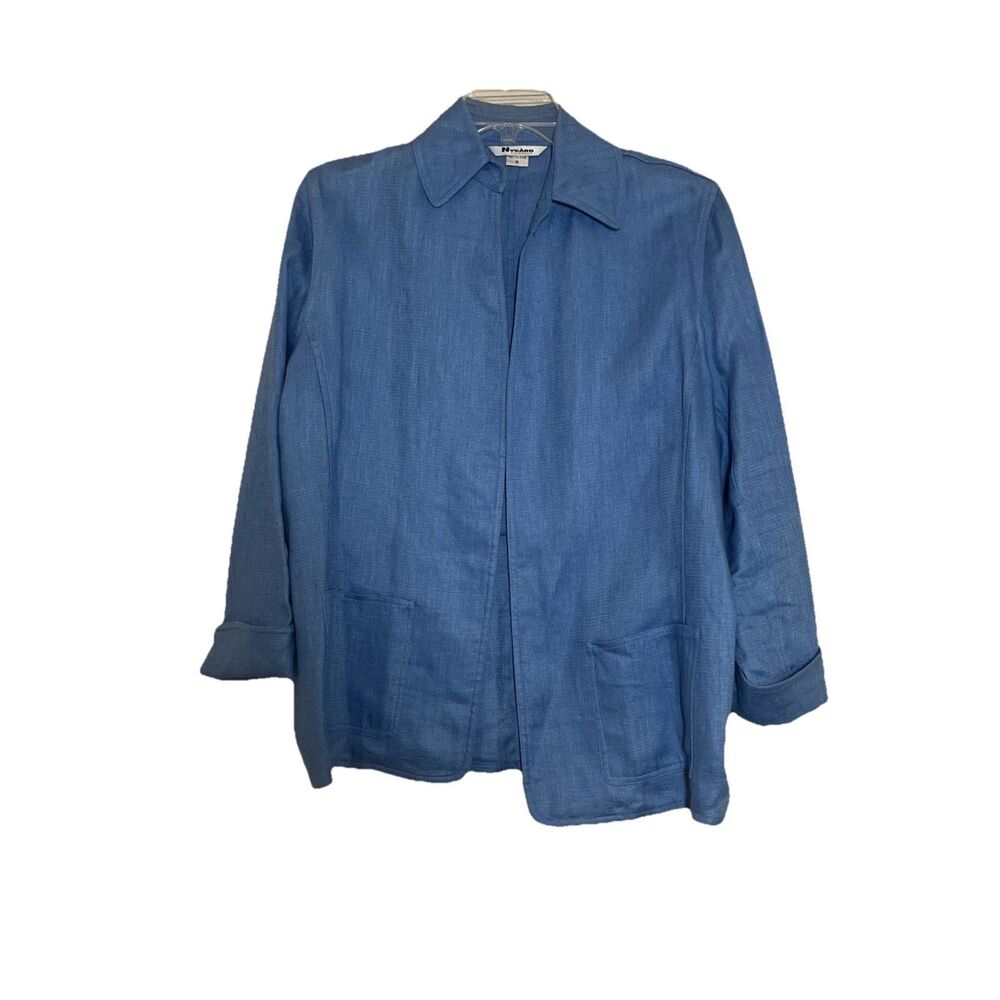 Nygard Collection Linen Blazer Women’s 16 Blue Open Front Pockets Med Weight